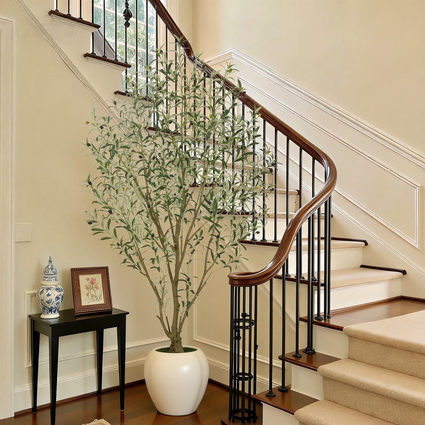 RosyHaven 5ft/6ft/7ft/8ft Super Full Artificial Olive Tree Indoor,Large Faux Olive Tree with Decorative Planter,Lifelike Leaves & Fruits for Living Room Bedroom Patio Balcony Corner Decor