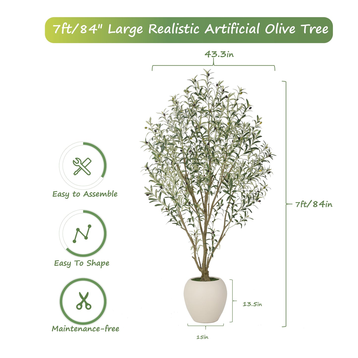 RosyHaven 5ft/6ft/7ft/8ft Super Full Artificial Olive Tree Indoor,Large Faux Olive Tree with Decorative Planter,Lifelike Leaves & Fruits for Living Room Bedroom Patio Balcony Corner Decor