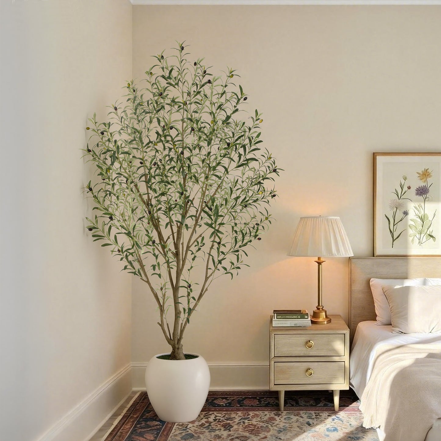 RosyHaven 5ft/6ft/7ft/8ft Super Full Artificial Olive Tree Indoor,Large Faux Olive Tree with Decorative Planter,Lifelike Leaves & Fruits for Living Room Bedroom Patio Balcony Corner Decor
