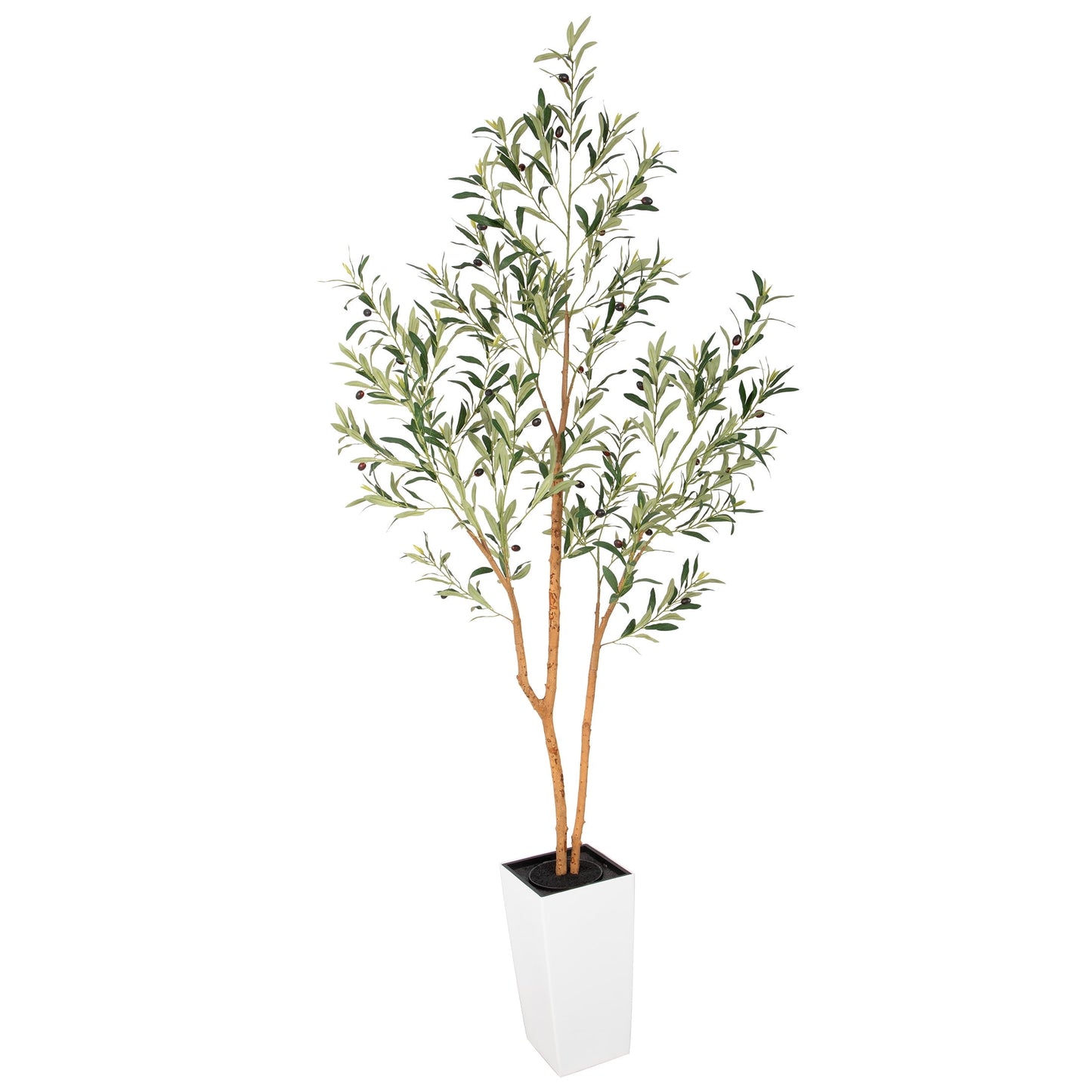 Nafresh 7ft Faux Olive Tree with Multiple Real Wood Trunks & White Decorative Tall Planter, 84in Artificial Olive Tree for Home Office Bedroom Porch Balcony Decor