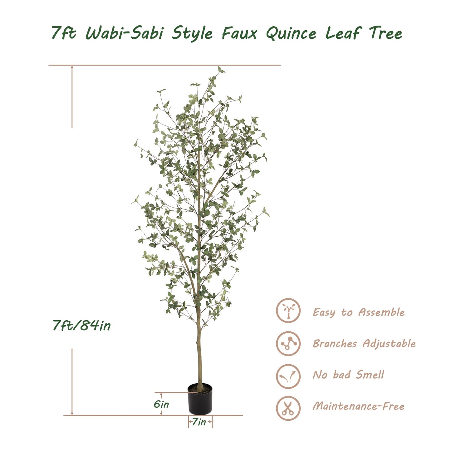 RosyHaven 6ft /7ft Realistic Faux Quince Leaf Tree,Tall Artificial Quince Leaf Tree with Lifelike Leaves and  Trunks for Garden Home Office Porch Balcony Living Room Decor.