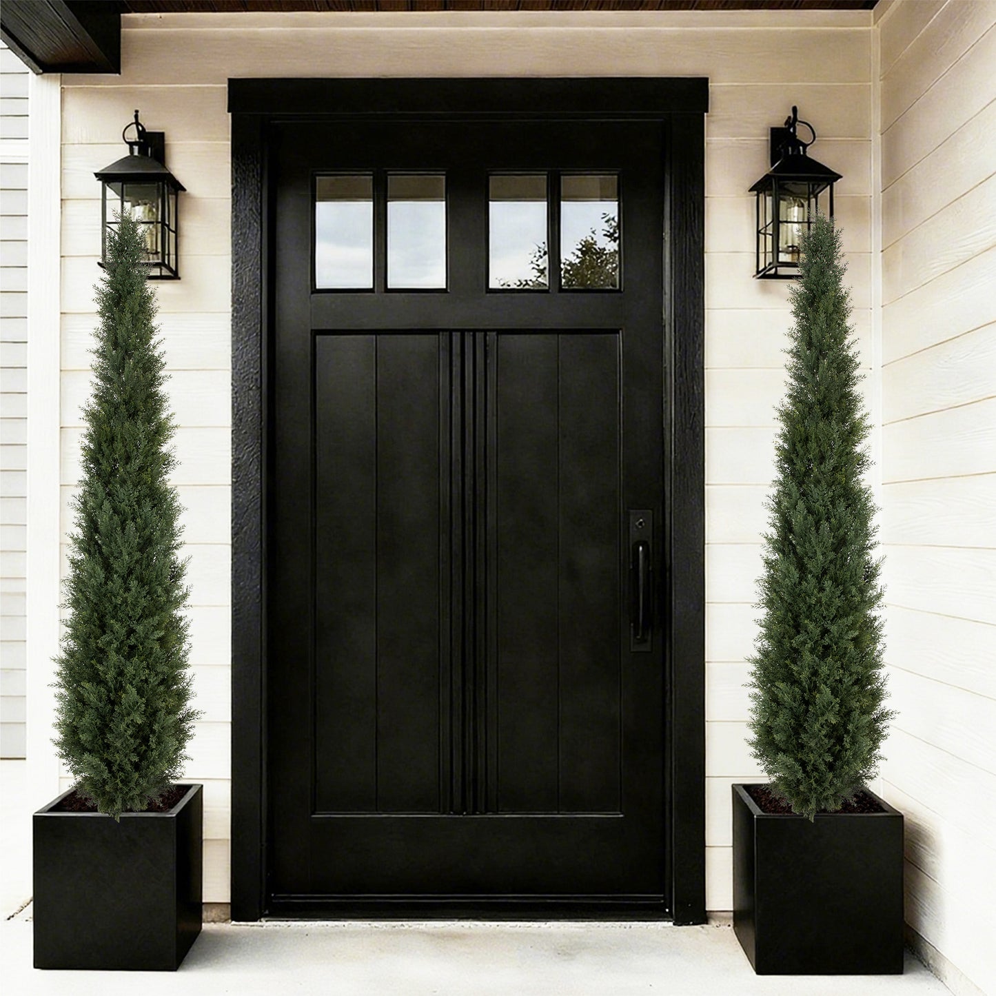 RosyHaven 3ft /4ft/5ft/6ft/7ft/1pack/2pack UV Resistant Artificial Topiary Trees Outdoor,  Faux Cedar Tree with Full & Realistic Leaves for Front Door Proch Patio Deck Room Decor