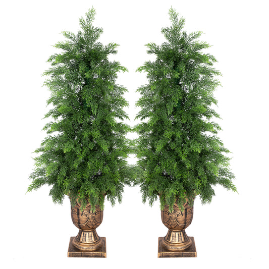 RosyHaven 3ft/4ft/5ft 1Pack/2Pack Real Touch Faux Cedar Tree with Decorative Urn Planter , UV Resistant Artificial Topiary Trees Outdoor for Front Door Porch Bedroom Livingroom Fireplace Holiday Decor