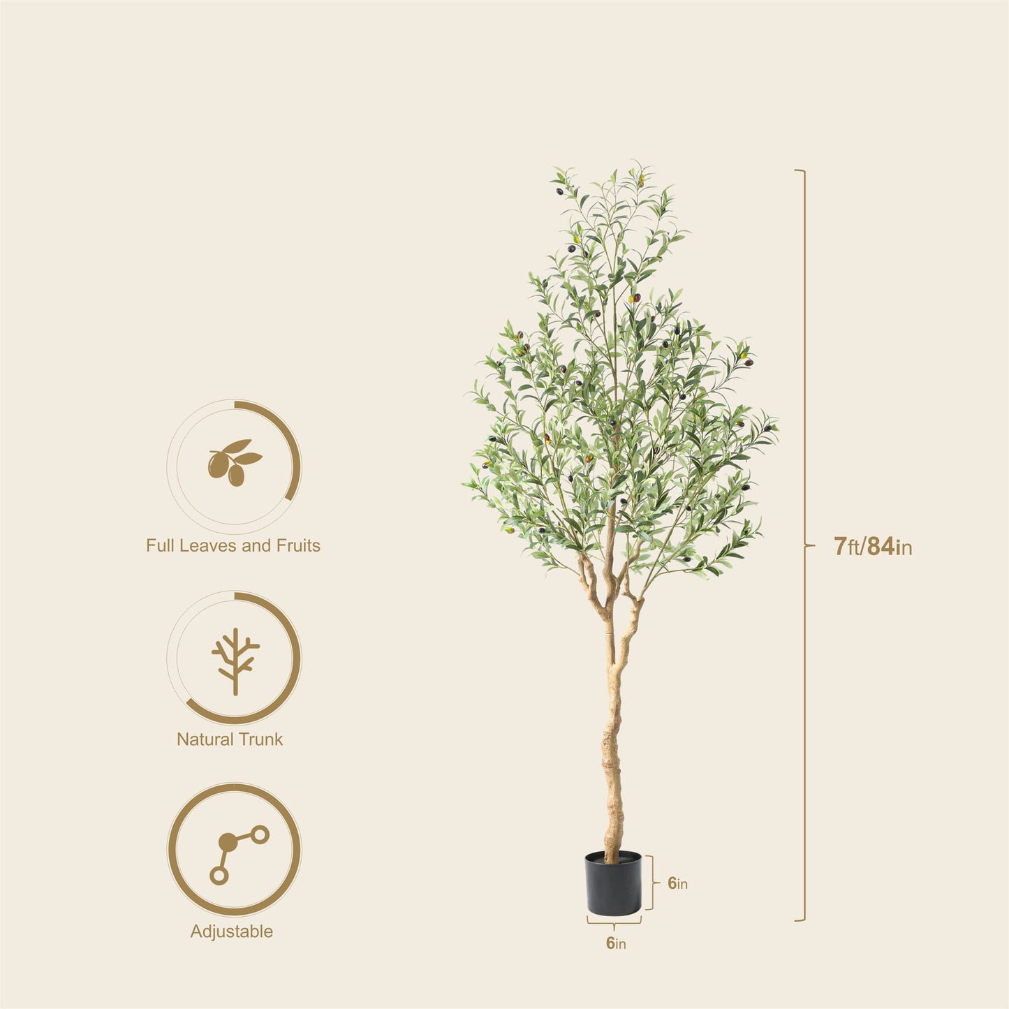 Nafresh 7FT Tall and Fuller Style Artificial Olive Tree with Pot - Realistic Faux Olive Plant for Indoor Décor