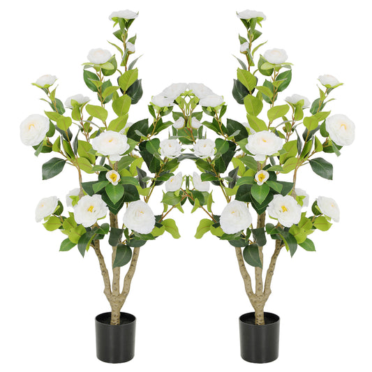 RosyHaven 2Pack 2/3/4ft Artificial Camellia Tree with Realistic White /Pink/Red/Yellow/Orange Flowers, Fake Camellia Tree, Faux Camellia Tree outdoor with Camellia Flowers for Front Door Porch Patio Garden Yard Pool Room Decor