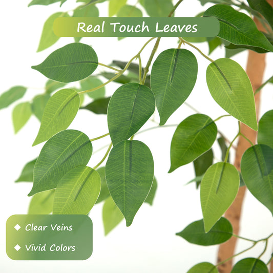 RosyHaven 5/6/7ft Resistant UV Artificial Ficus Tree with Exquisite White Planter, Real Wood Trunks, Real Touch Faux Ficus Tree, Fake Ficus Tree Indoor for Living Room Bedroom Dining Room Balcony Patio Decor