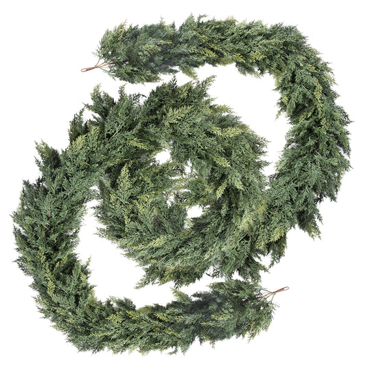 RosyHaven 2Pcs/1pcs 6ft/9ft /12ft Feel Soft Cedar Garland, Realistic Christmas Cedar Garland with Full & Likelife Branches for Fireplace Table Staircase Window Front Door Decor