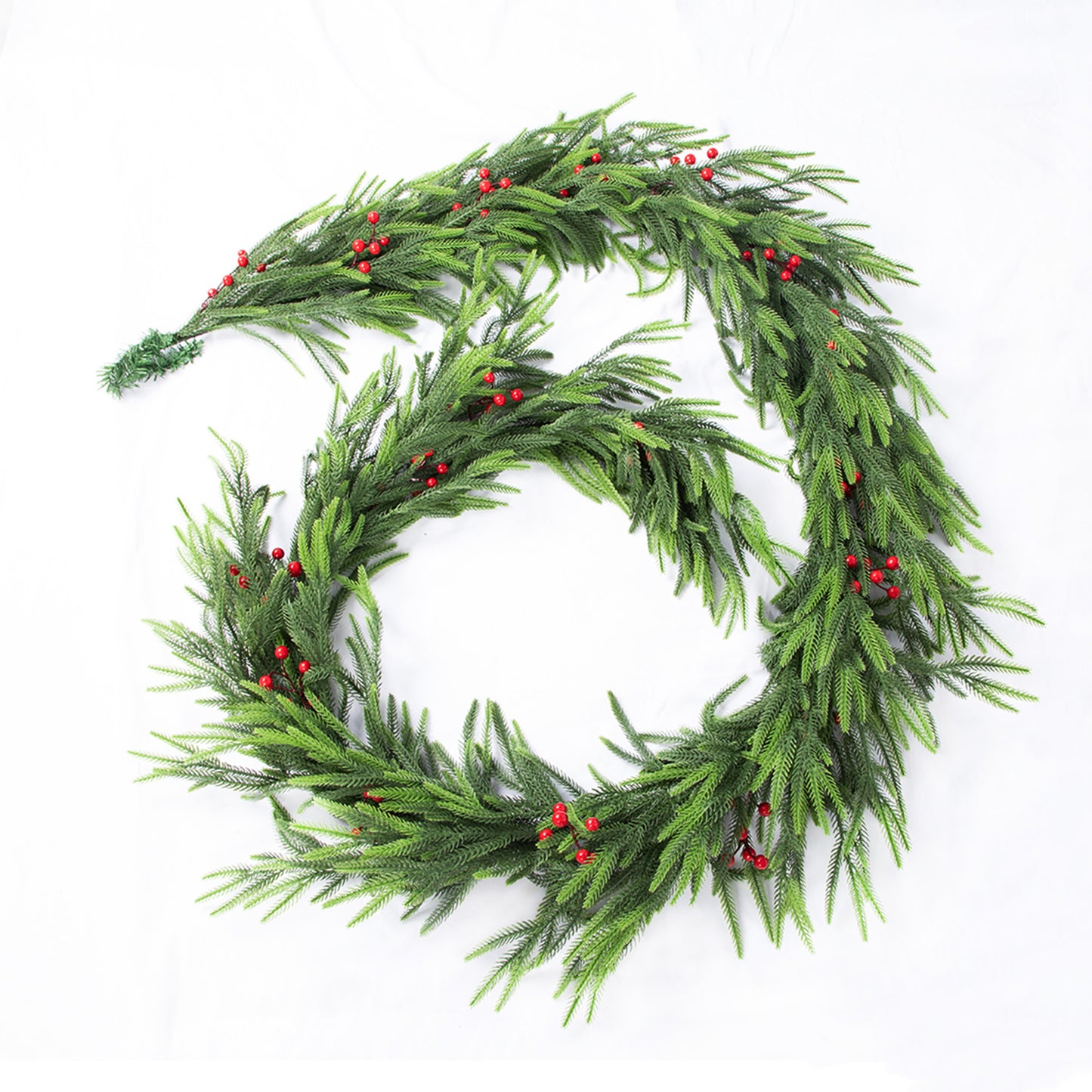 Nafresh 1/2pack 6ft/9ft Real Touch Norfolk Pine Garland, Realistic Faux Christmas Garland with Red Berries for Fireplace Table Stair Window Front Door Decor, 1Pack