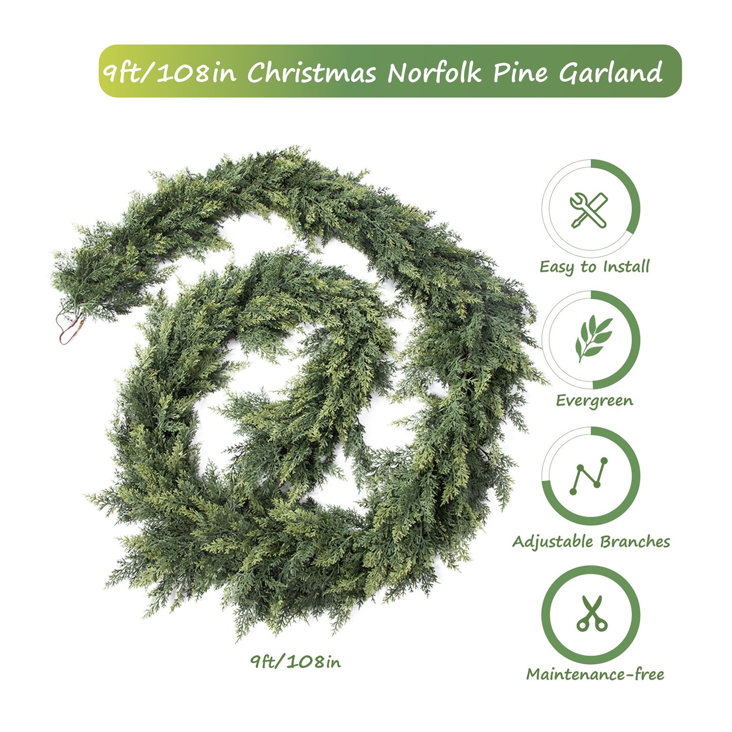 RosyHaven 2Pcs/1pcs 6ft/9ft /12ft Feel Soft Cedar Garland, Realistic Christmas Cedar Garland with Full & Likelife Branches for Fireplace Table Staircase Window Front Door Decor