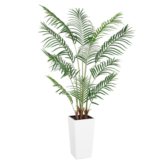 Nafresh UV Resistant 5ft（60in）Faux Palm Tree with Tall White Decorative Planter and Realistic Leaves &  Branches for Outdoor Indoor Decor.
