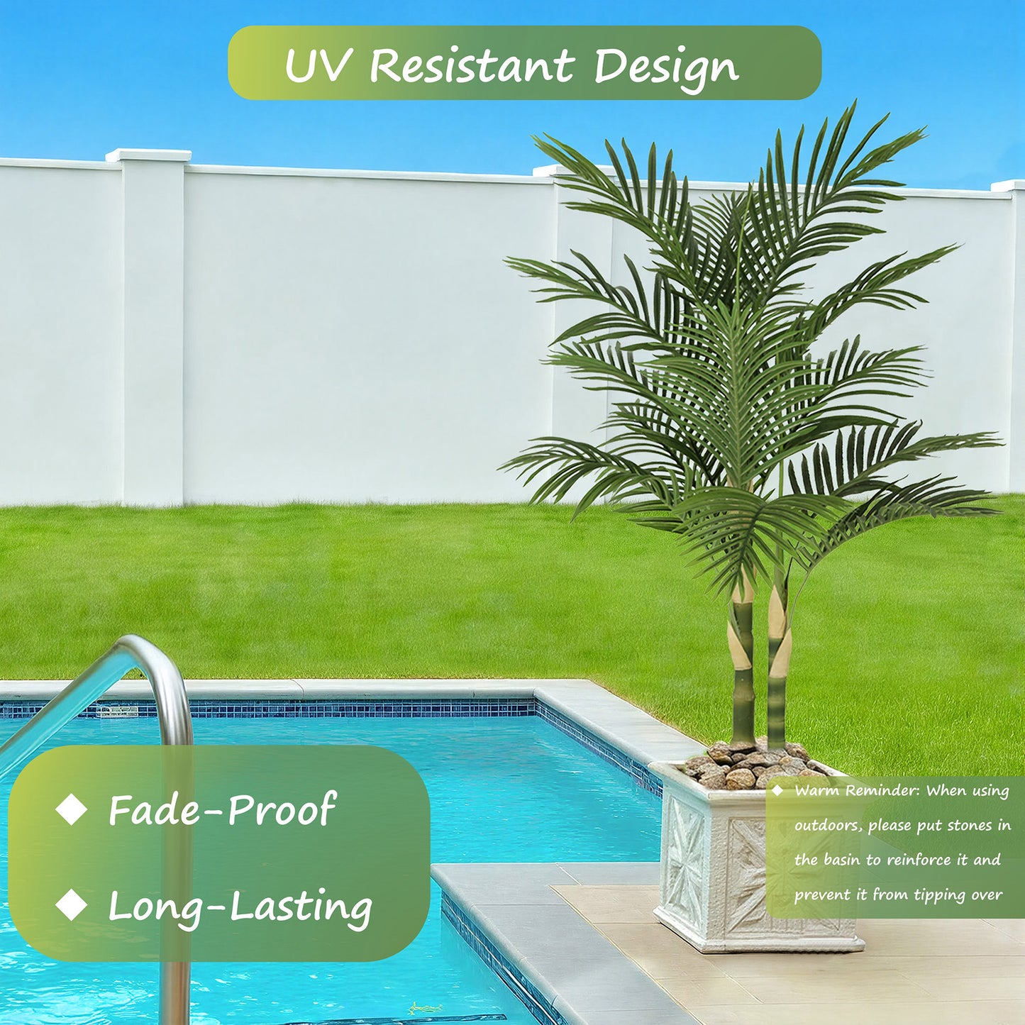 RosyHaven 5/6/7ft UV Resistant Artificial Golden Cane Palm Tree with Full Leaves and Realistic Trunks,Faux Palm Tree,Fake Palm Tree for Poolside Patio Living Room Balcony Outdoor Indoor Decor