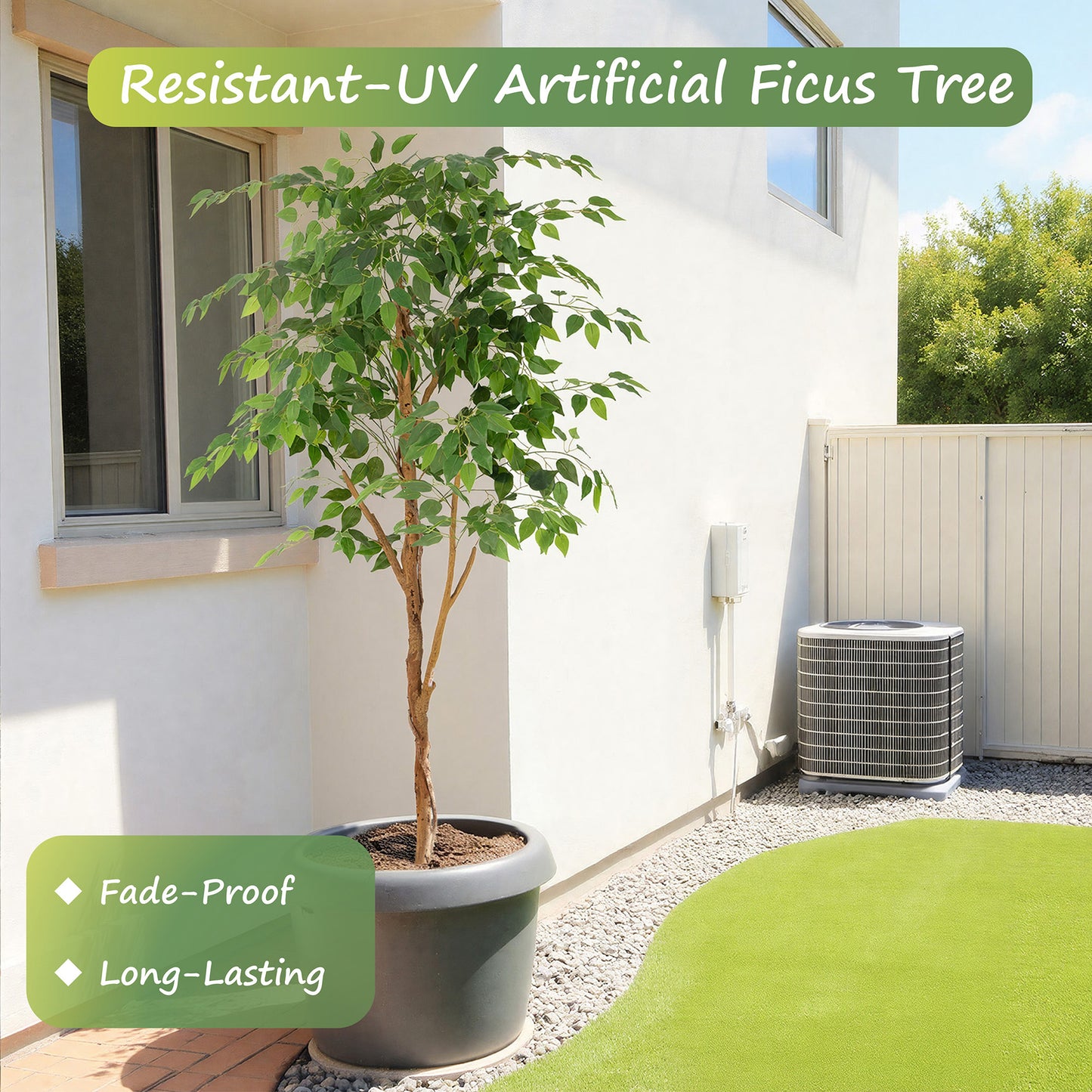 RosyHaven 5/6/7ft Resistant UV Artificial Ficus Tree with Real Wood Trunks and Waterproof & Real Touch Leaves, Realistic Faux Ficus Tree for Living Room Bedroom Dining Room Balcony Yard Patio Decor