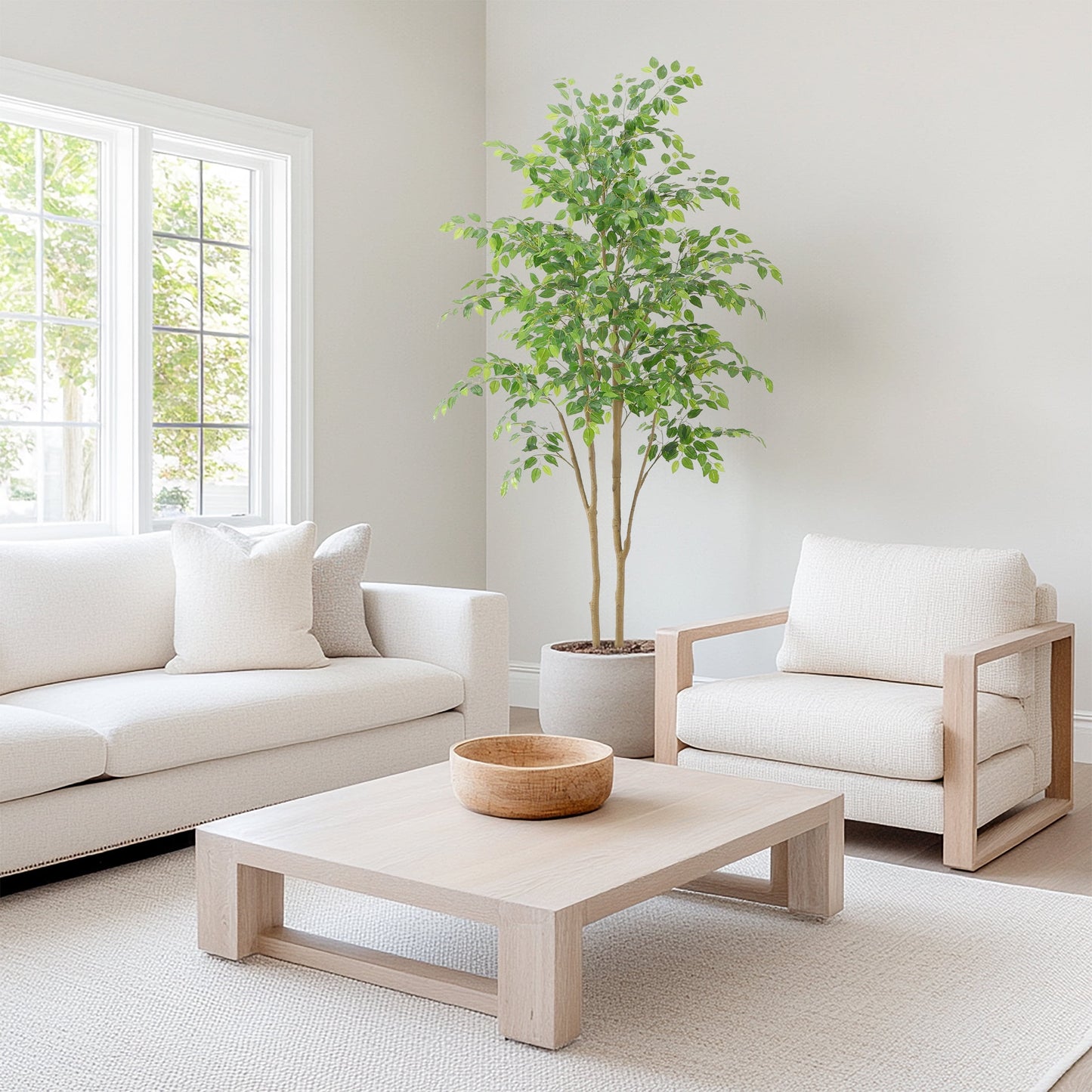 Nafresh 7ft Artificial Ficus Tree with Full Leaves, Multiple Realistic Trunks, and Sturdy Pot for Indoor Outdoor Decor.