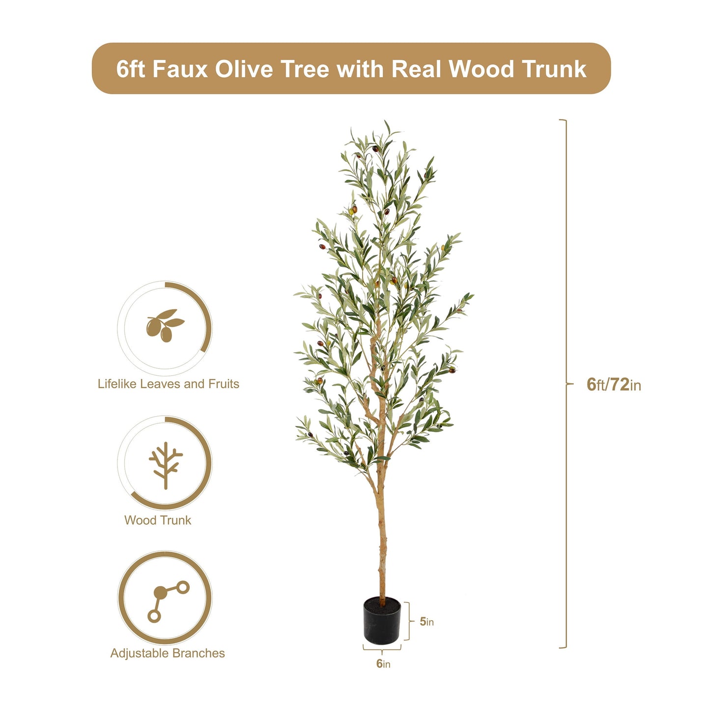 Nafresh 7ft Faux Olive Tree with Real Wood Trunk and Realistic & Full Leaves, 84in Fake Olive Tree with Lifelike Fruits and Sturdy Flower Pot for Indoor Outdoor Decor.
