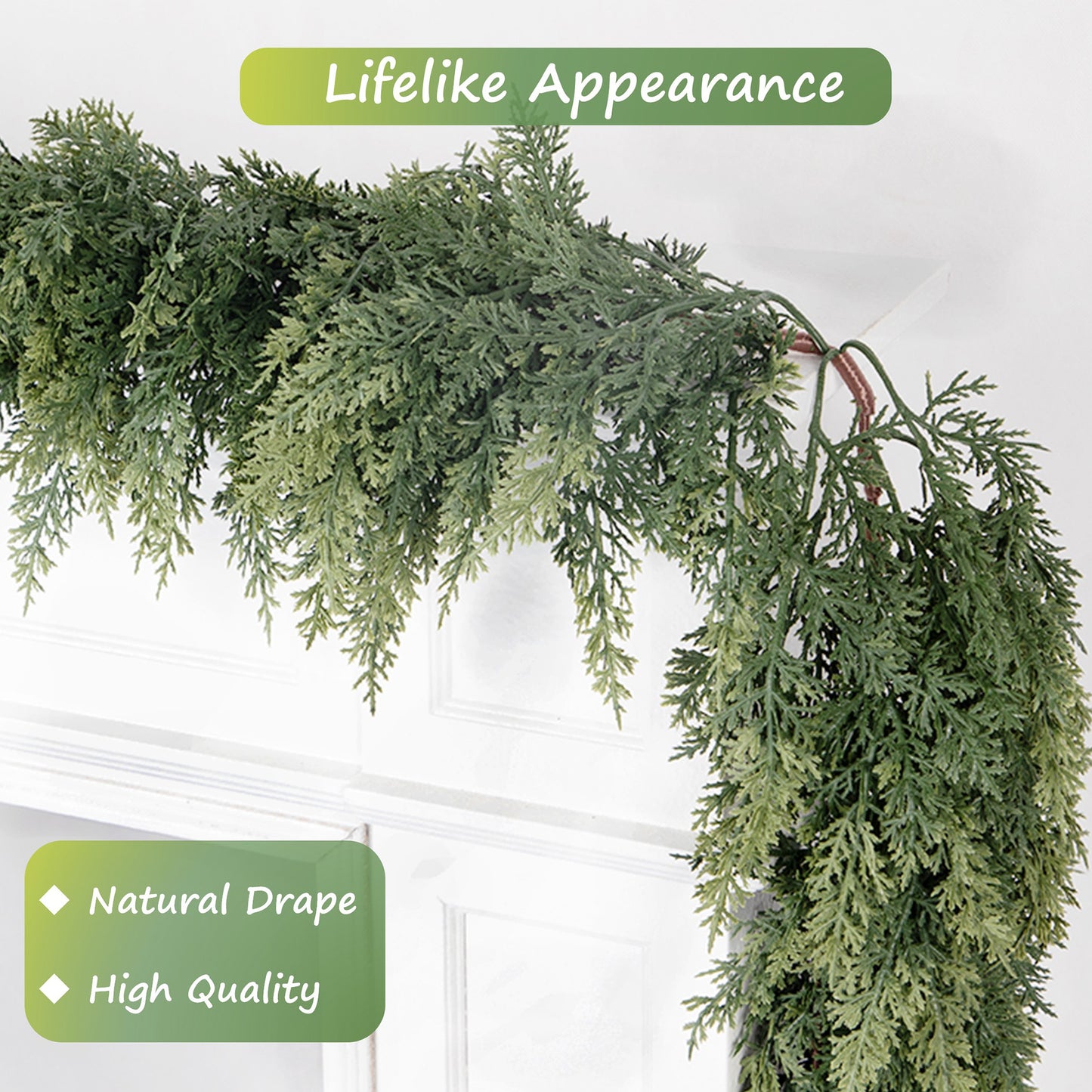 RosyHaven 2Pcs/1pcs 6ft/9ft /12ft Feel Soft Cedar Garland, Realistic Christmas Cedar Garland with Full & Likelife Branches for Fireplace Table Staircase Window Front Door Decor