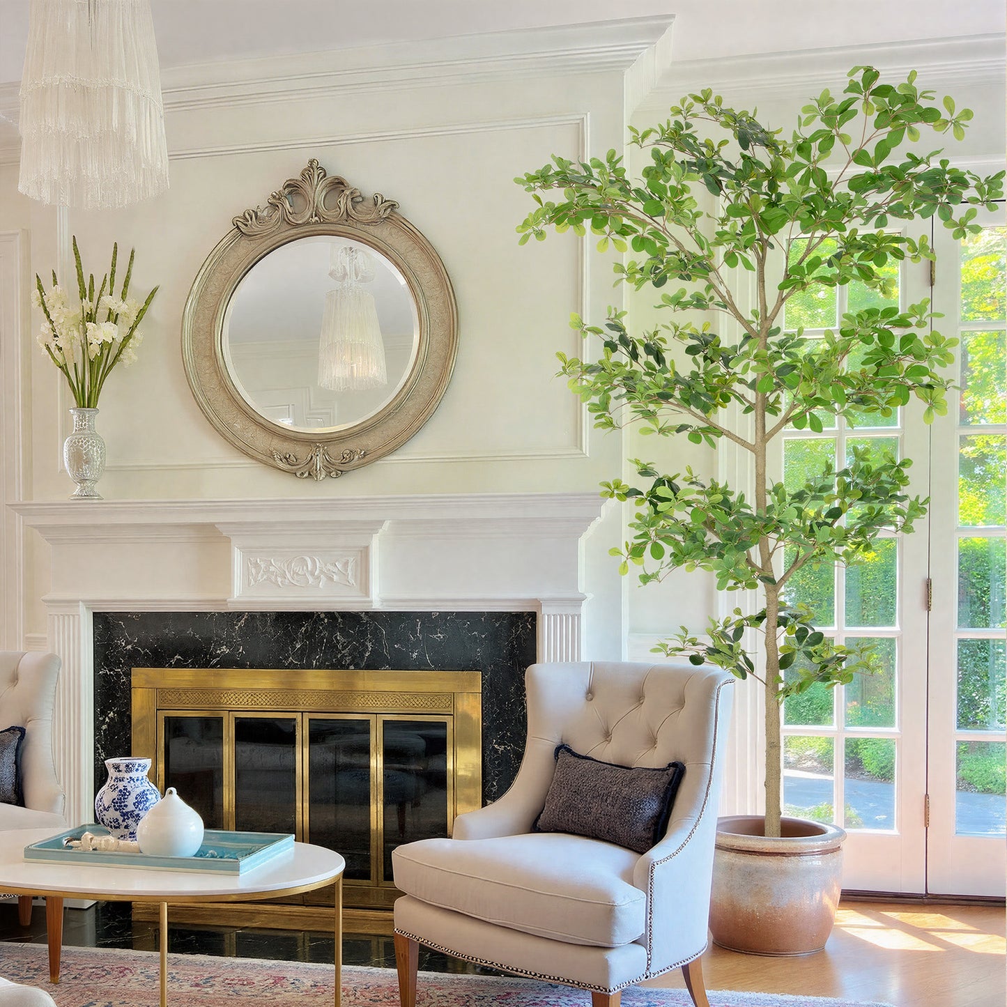 Nafresh 7/8ft Black Olive Tree with Lifelike Silk Leaves & Trunks, 84/96in Faux Black Olive Tree for Home Office Patio Front Door Porch Decor.