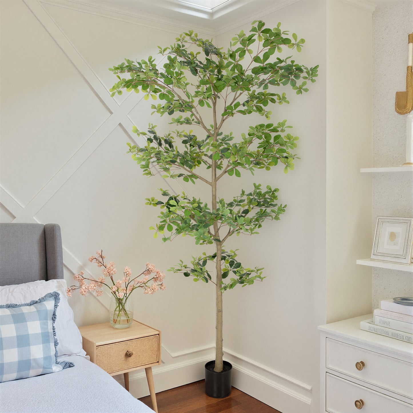 Nafresh 7/8ft Black Olive Tree with Lifelike Silk Leaves & Trunks, 84/96in Faux Black Olive Tree for Home Office Patio Front Door Porch Decor.