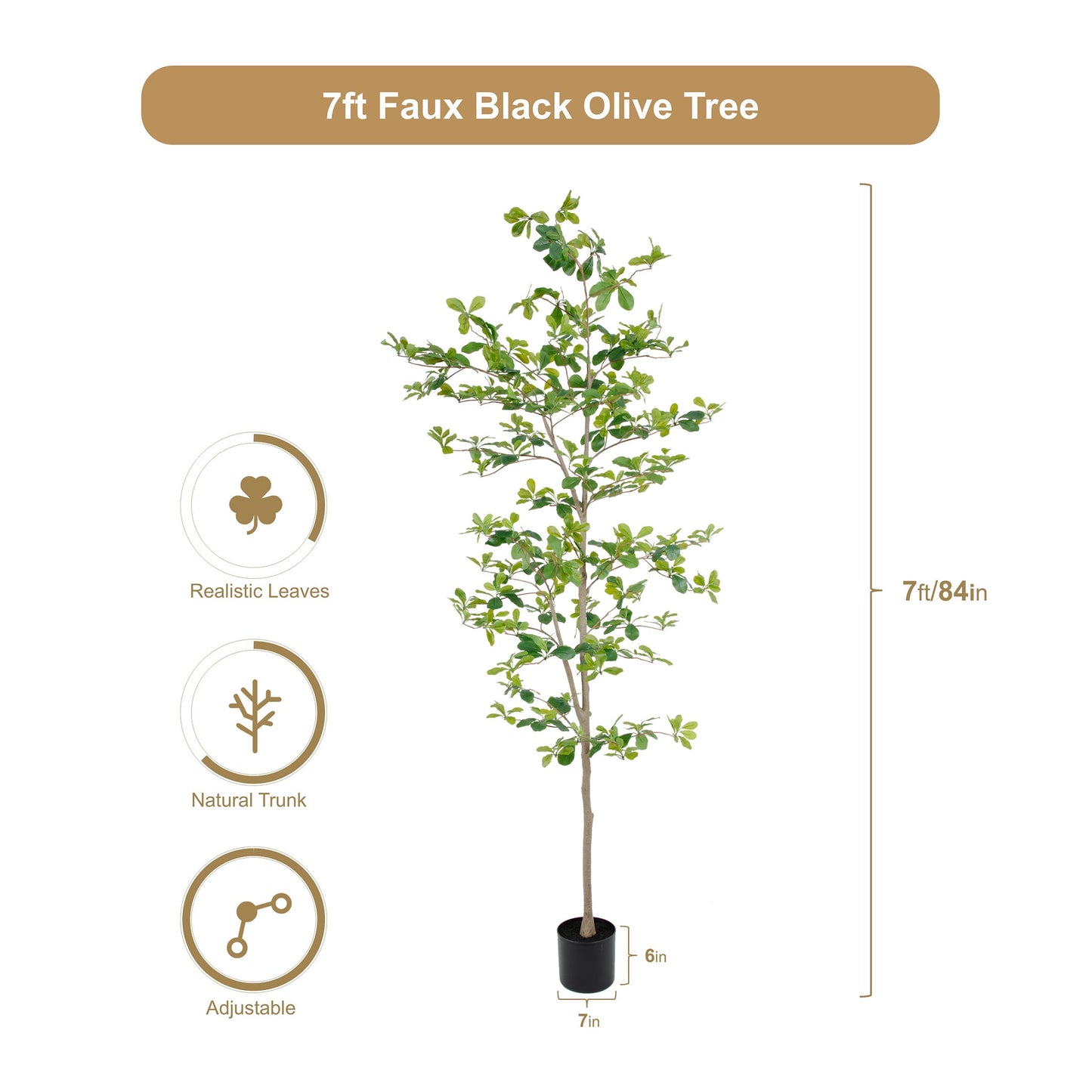 Nafresh 7ft Black Olive Tree with Lifelike Silk Leaves & Trunks, 84in Faux Black Olive Tree for Home Office Patio Front Door Porch Decor.