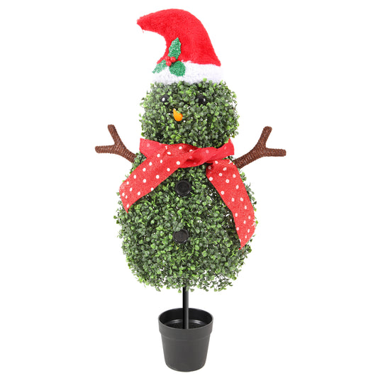 RosyHaven 3ft 1pack/2pack Snowman Topiary Tree, Realistic Artificial Snowman Shaped Topiary Tree with Red Christmas Hat, Scarf, and Brown Arms for Christmas Decor in Yard Porch Living Room Dining Room Bedroom